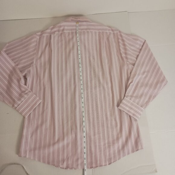 Van Heusen Men’s Fitted Button Down Shirt Pink Maroon White Stripes Size 17 NWT - Picture 13 of 16
